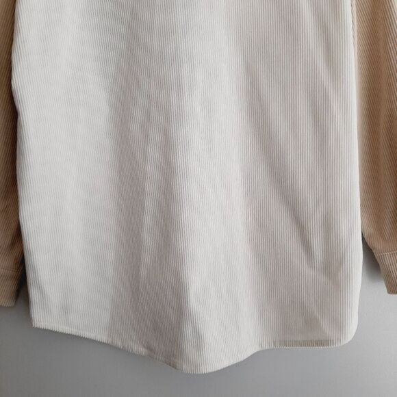 Colorblock Rib Corduroy Shacket Button Down Shirt Neutral White Gray Cream Sz L - Picture 9 of 12